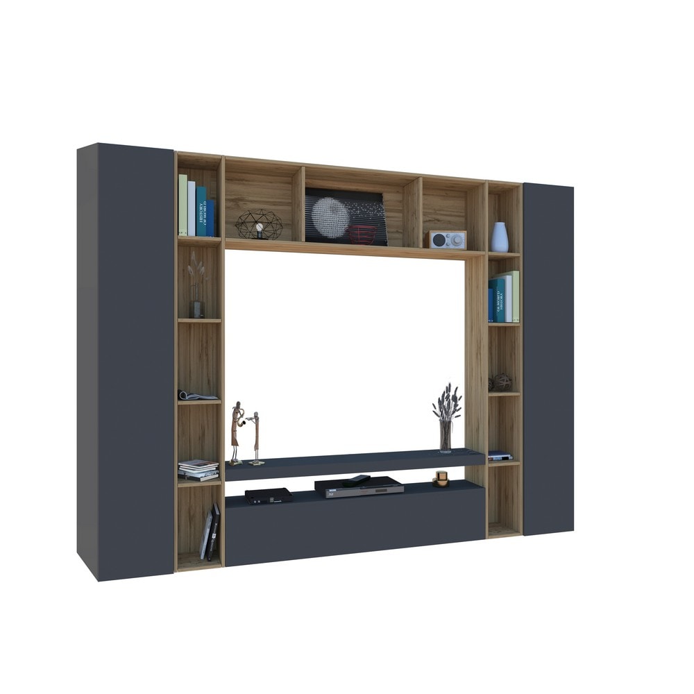 Mueble de Pared Moderno para Salón 270X35X210cm Antracita Mate-Arce Wotan - CHRONOS