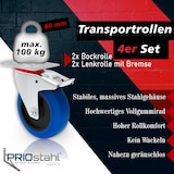 thumbnail of PRIOstahl Transportrollen 125mm Rollensatz 2 Bockrollen + 2 Lenkrollen mit Bremse Blau Schwerlast