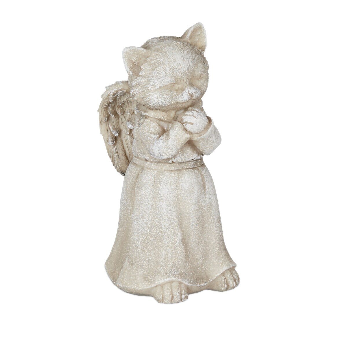 Relaxdays Grabschmuck für Katze, Gartendeko Figur, Andenken für Tier, Katzenengel, wetterfester Katzengedenkstein, creme