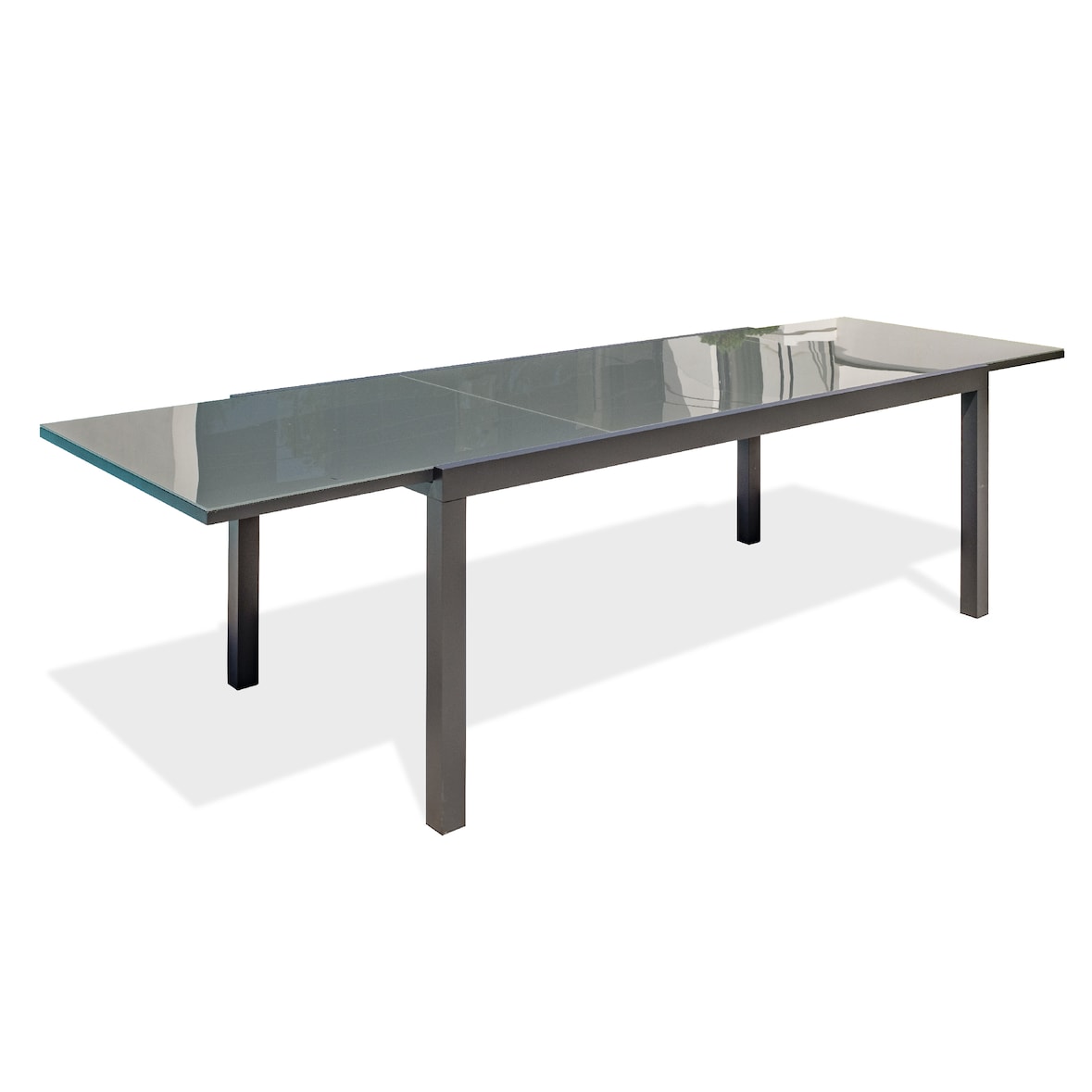 Table de jardin 12 places en aluminium anthracite et plateau verre - TOLEDE