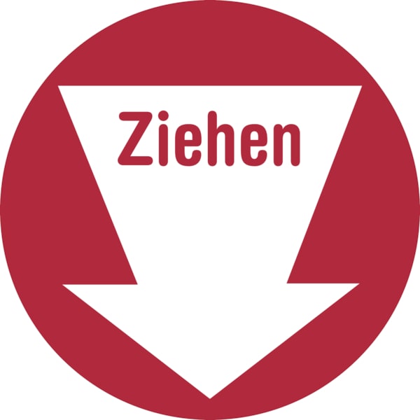 Türschild, Ziehen, rot, langnachleuchtend, Ø 100 mm - 100 mm Folie selbstklebend, nachleuchtend