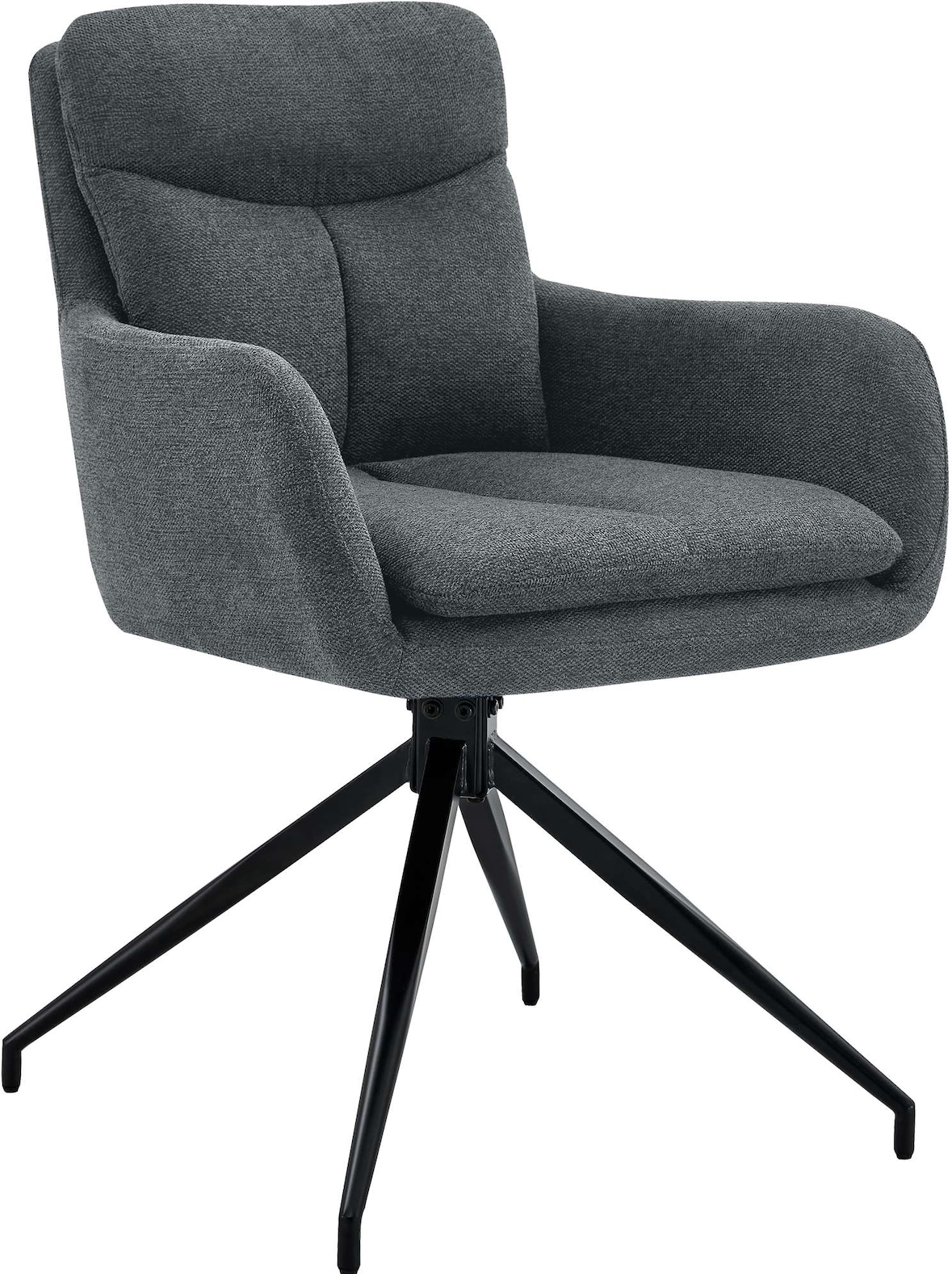 Décoshop26 - Esszimmerstuhl x1 mit Armlehnen Drehsitz dunkelgrauer Stoff 10_0007504