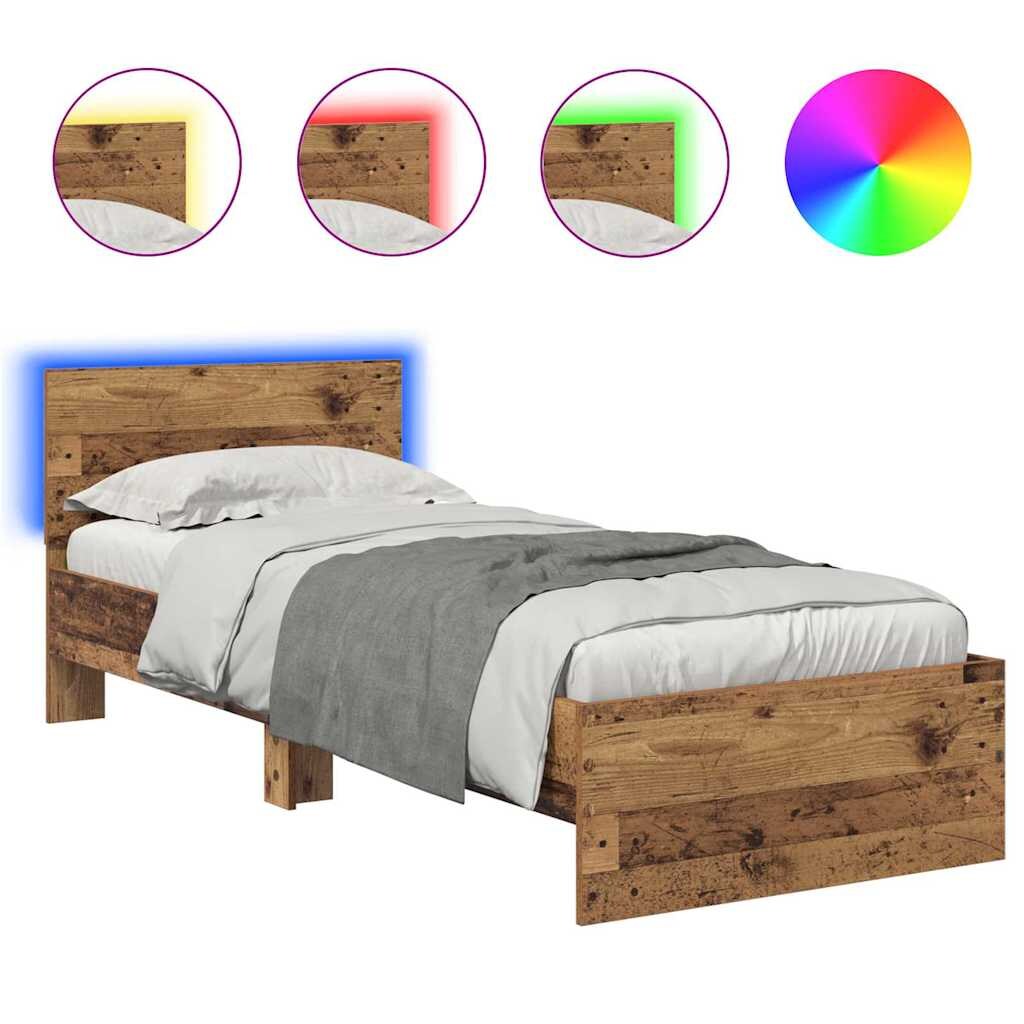 vidaXL Bettrahmen mit Kopfteil Altholz 75 x 190 cm Holzwerkstoff