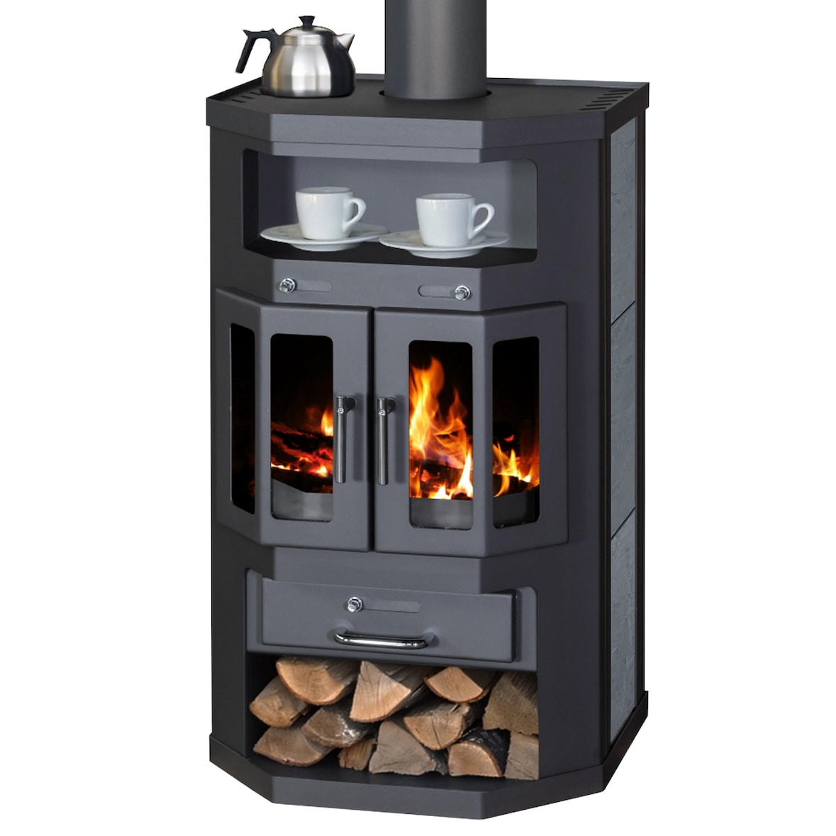 EEK A Flügeltür-Kaminofen Victoria Taro 2 Speckstein, schwarz, dauerbrandfähig – 10kW