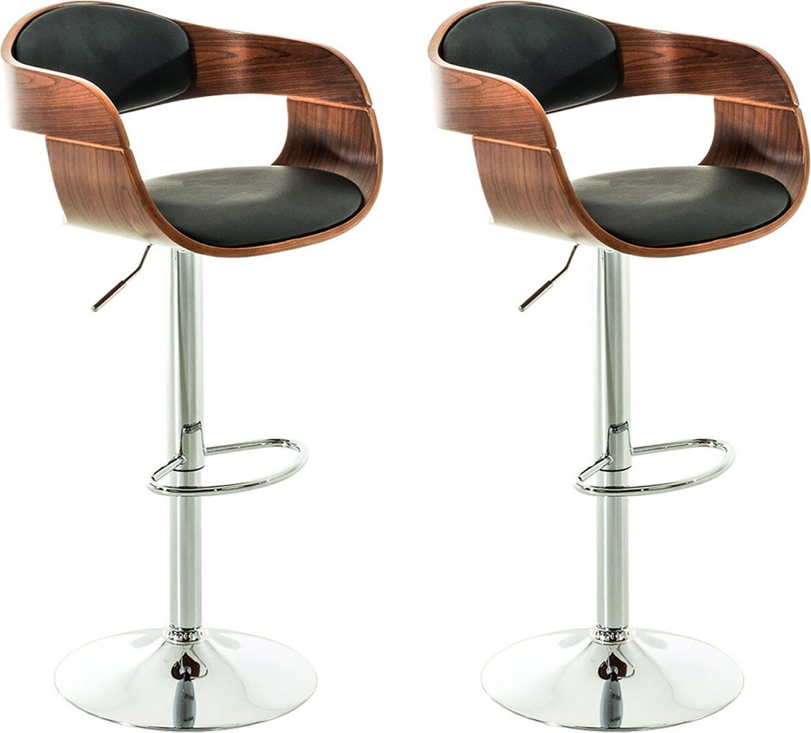 2er Set Barhocker NADAN - Kunstleder Walnuss/schwarz 50x48x88 cm | Barstuhl Höhenverstellbar Mit Lehne Drehbar Tresenhocker Tresenstuhl Kneipenhocker