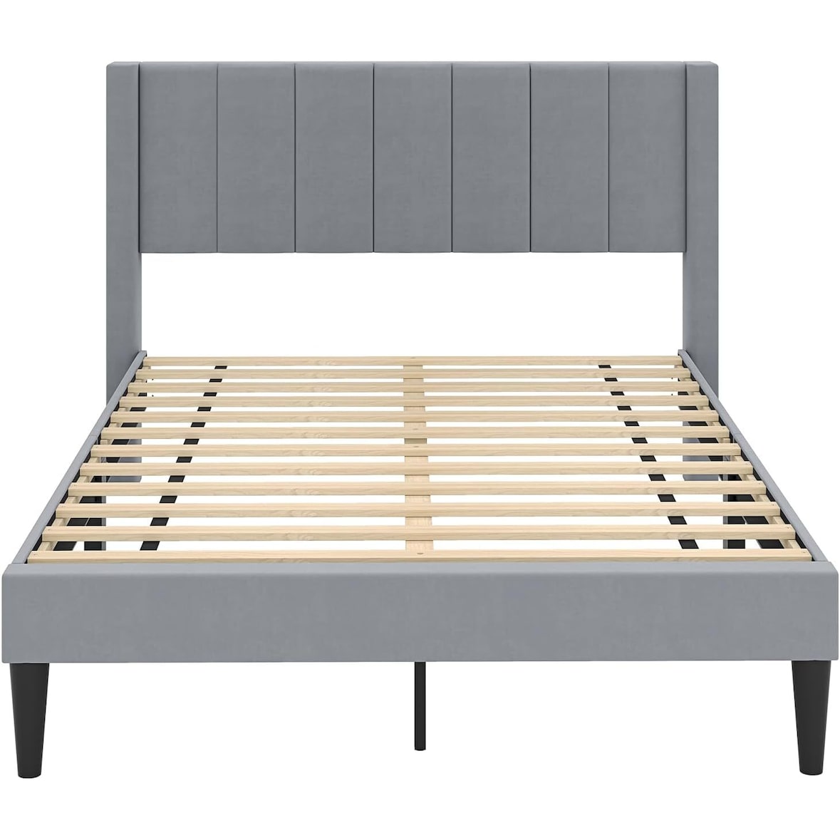 COSTWAY Estrutura de Cama para Colchão de 200 x 140 cm, Estrutura de Cama de Casal Acolchoada de Veludo, Cinza (Modelo V, L)
