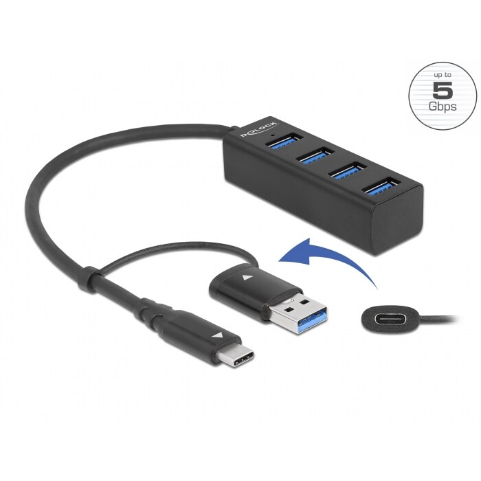 Delock 4 Port USB 3.2 Gen 1 Hub mit USB Type-C? oder USB Typ-A Anschluss