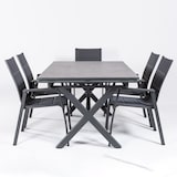 thumbnail of Conjunto de mesas e cadeiras de exterior almofadadas, mesa extensível de 150 a 250 cm, alumínio e vidro, cor antracite