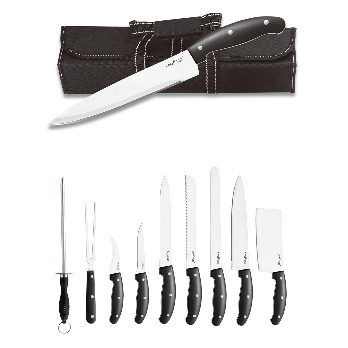 BBQ Grill XXL 10 tlg Messerset faltbare roll Tasche Messer Rostfrei