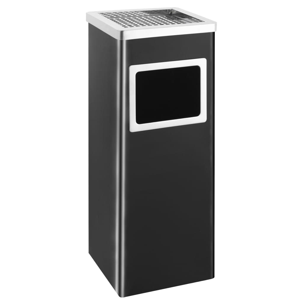 DELUKE® Standaschenbecher für Draußen 36L Stahl 24x24x61cm Mülleimer mit Aschenbecher Abfalleimer mit Inneneimer Standascher Outdoor, Schwarz