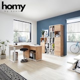 thumbnail of bümö Schreibtisch 120x60 cm mit integriertem Sideboard in Weiß-Eiche, Eckschreibtisch mit Schubladen & Regal - Winkelschreibtisch L-Form, PC Tisch,