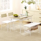 thumbnail of Esstisch-Set 4-teilig 110x70 cm mit 2 Stühlen & Bank Eiche MDF/Metall Platzsparend Komfortabel Küche Esszimmer Modern für 4 Personen