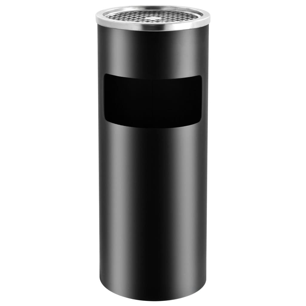 DELUKE® Runder Standaschenbecher für Draußen 30L 25x61cm Stahl Mülleimer mit Aschenbecher Abfalleimer mit Inneneimer Standascher Outdoor, Schwarz