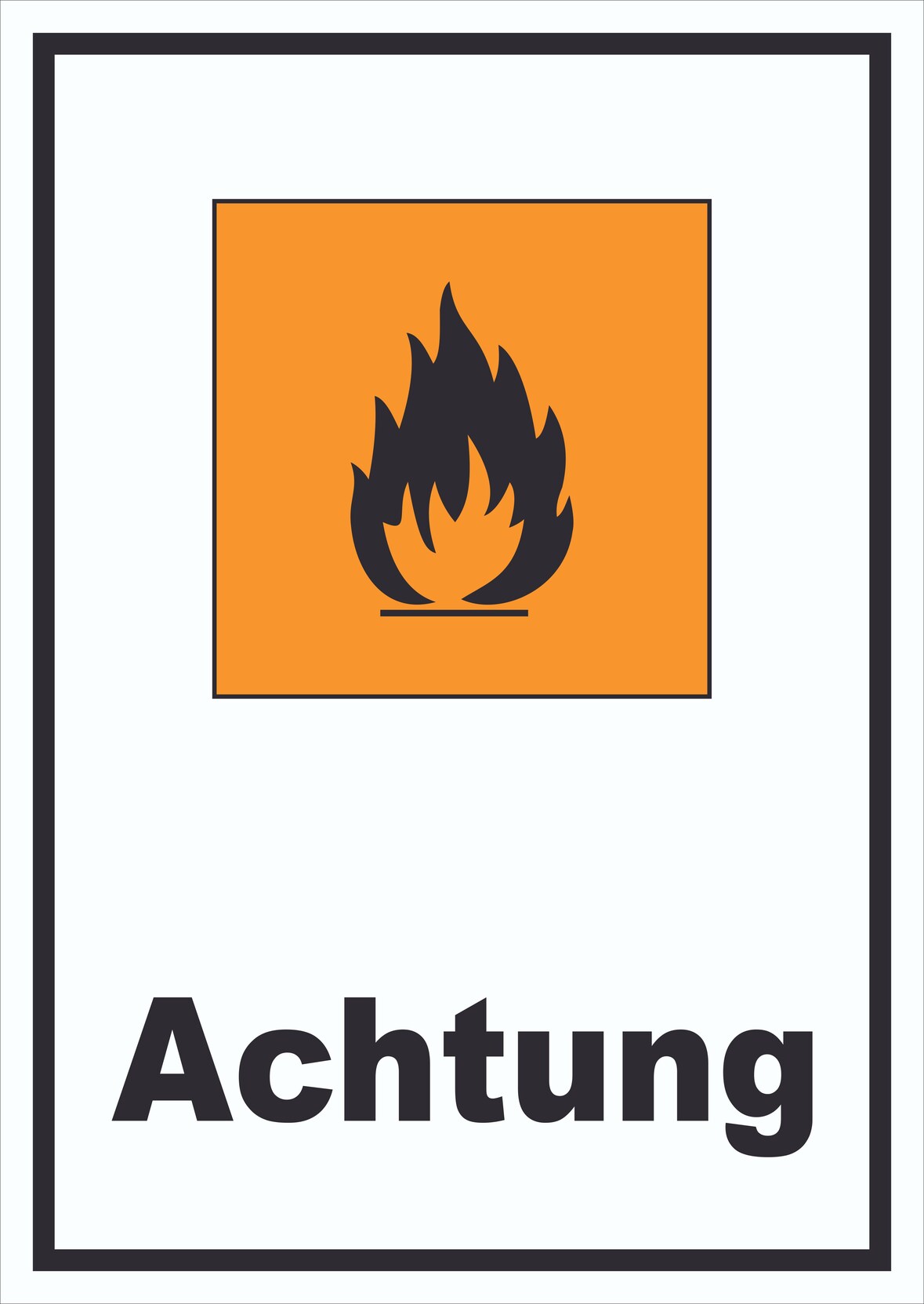 Schild Gefahrensymbol Entzündbar Achtung Brand Flamme hochkant A1 Rückseite selbstklebend