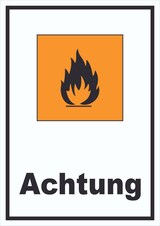 thumbnail of Schild Gefahrensymbol Entzündbar Achtung Brand Flamme hochkant A1 Rückseite selbstklebend