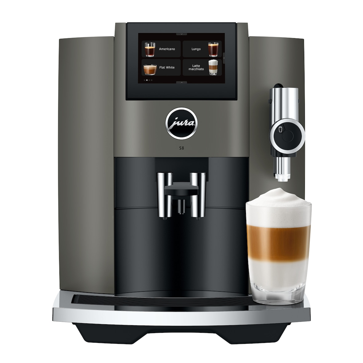 JURA - S8 Dark Inox - Cafetera automática con espuma dulce, P.A.G.2, pantalla táctil de 4,3" y 27 especialidades