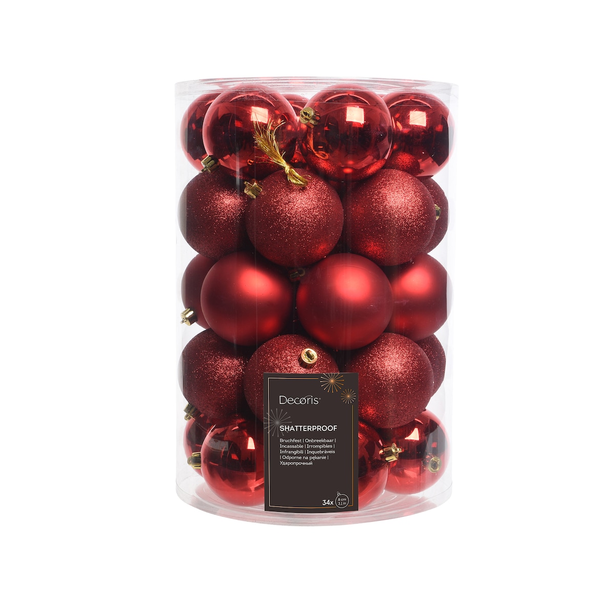 34 Weihnachtskugeln 8cm Kunststoff Christbaumkugeln Set Weihnachtsbaum rot
