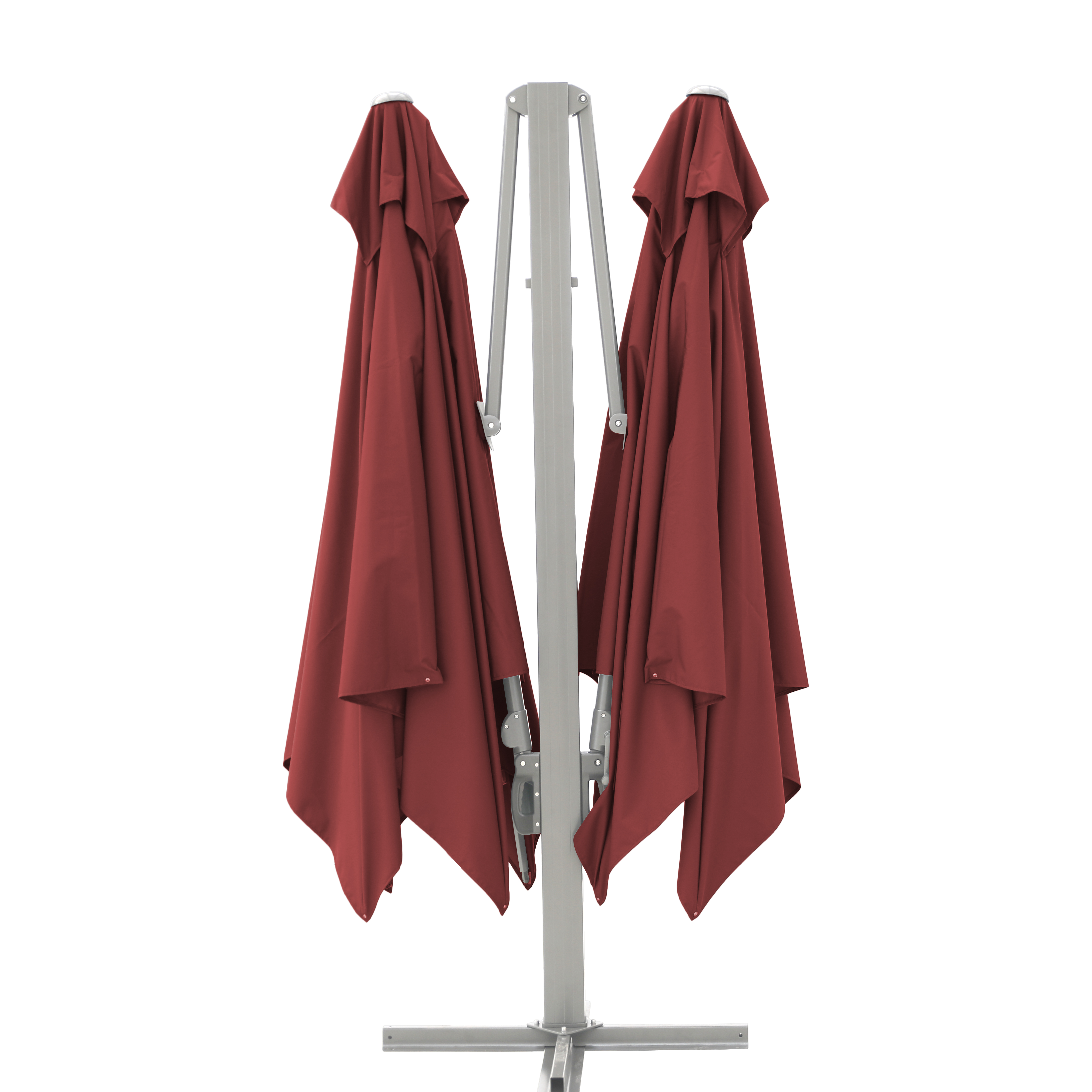thumbnail of METRO Professional Gastro Dubbele Parasol, Aluminium / Polyester, 3 x 3 m, Slinger openingsysteem, waterafstotend, rood / platina