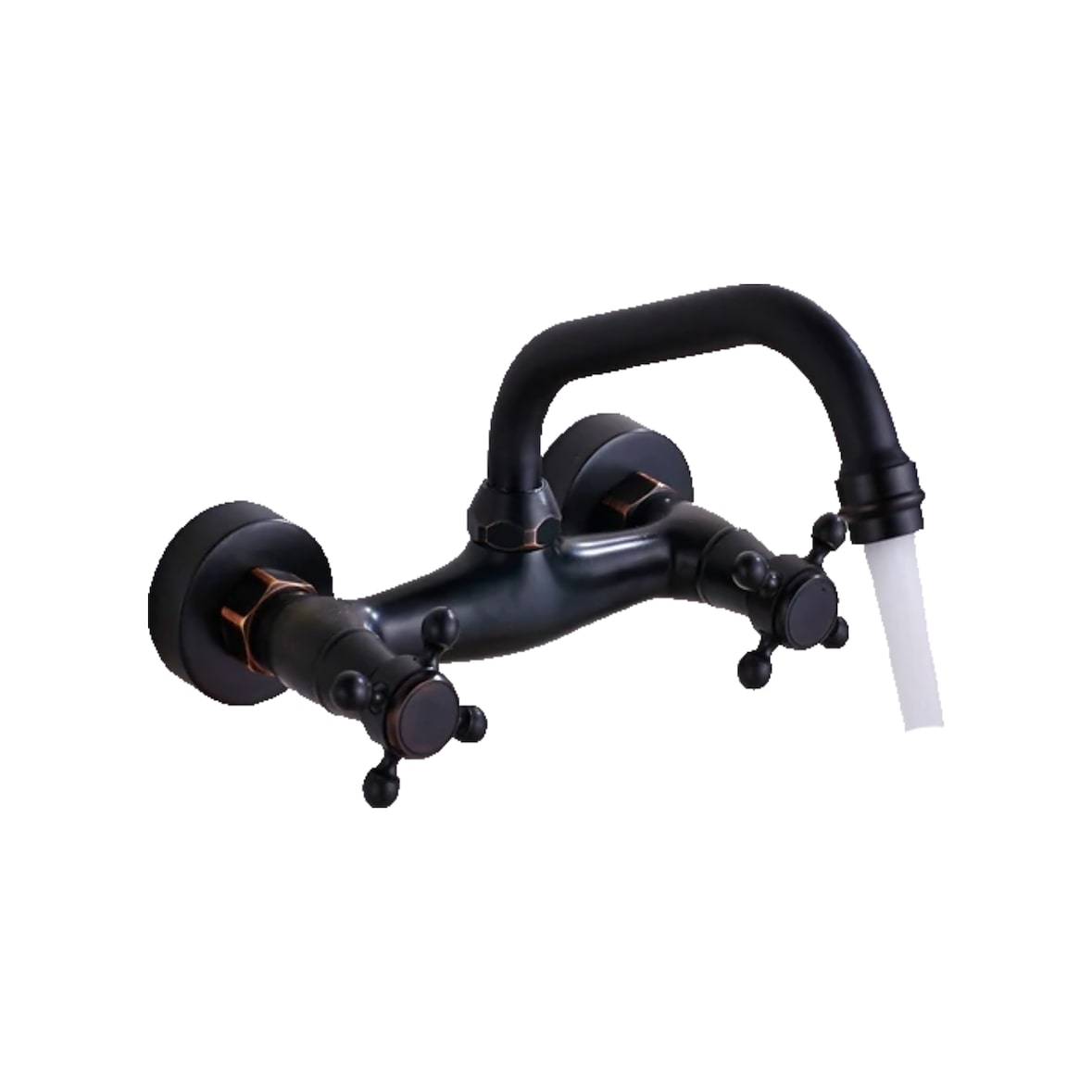 JULIAN | Retro Mischbatterie Wandmontage Armatur Schwarz | Küche Bad Vintage Wasserhahn Wand altmodisch Edelstahl - Gastronomie 360° drehbar