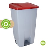 thumbnail of Tretabfalleimer mit Rollen, Inhalt 120 Liter, HxBxT 880 x 430 x 510 mm, grau/rot