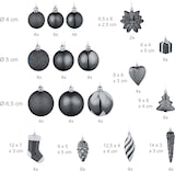 thumbnail of Relaxdays Weihnachtskugeln 72er Set, glitzernde, matte, glänzende Baumkugeln, Stiefel, Herz, Zapfen, Kunststoff, schwarz