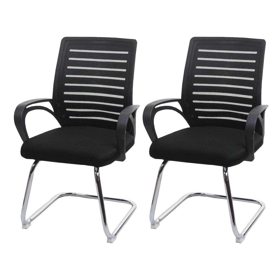 Set van 2 conferentiestoelen HWC-K51, bezoekersstoel sledemodel, 150 kg draagvermogen stof/textiel ~ zwart