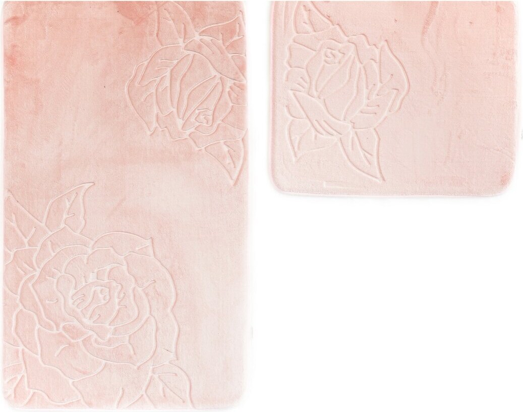 Almina Premium 2 teiliges Bademattenset mit Rosenmotiv Rosa