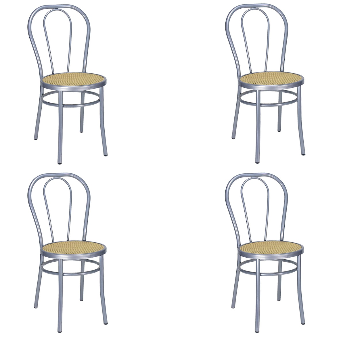 SEDIAOFFICE Set da 4 Sedie Modello Thonet in Metallo 88x48x42 cm Ideale Per Bar, Ristoranti, Sale e Bistrot ad Uso Interno e Esterno Colore Alluminio
