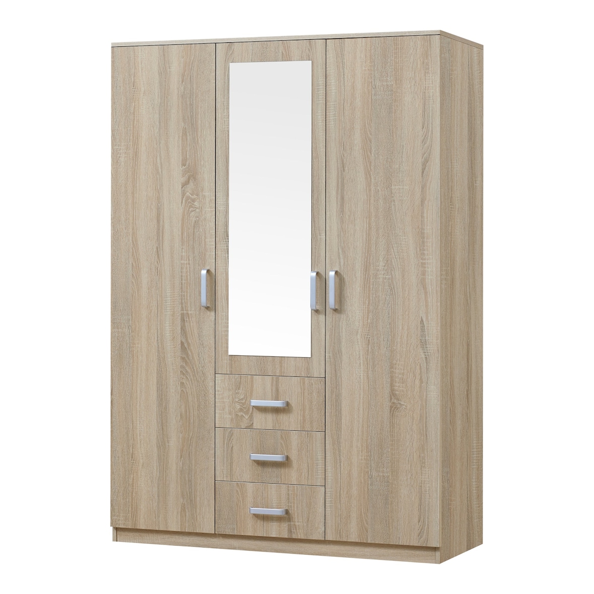 Helloshop26 - Guarda-roupa moderno para quarto peça de armazenamento atemporal 5 prateleiras 3 gavetas + espelho MDF 176 x 120 x 52 03_0006369