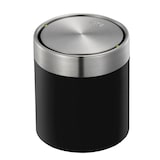 thumbnail of PROREGAL Schön geformter Tischabfallbehälter mit Flachschwingdeckel | 1,5 Liter, HxØ 13,8x12cm | Edelstahl / Schwaru