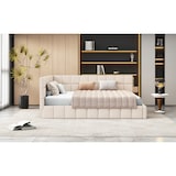 thumbnail of Polsterbett 160x200 cm aus Samt – Multifunktionales Bett mit stabilem Lattenrost und verstellbarer Rückenlehne, klassisches Design in Beige