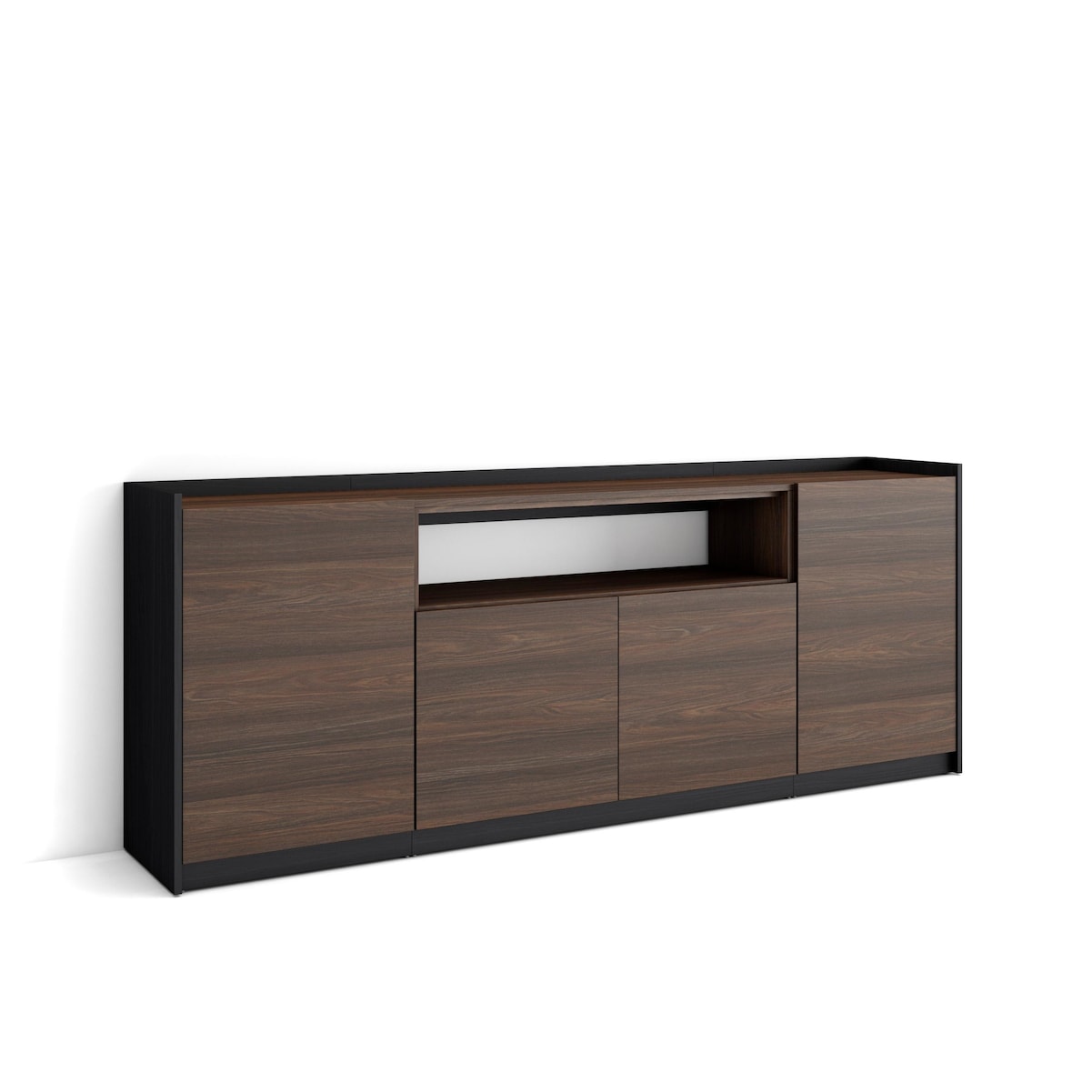 Sideboard, Highboard, 207x80x37 cm, 4 Türen, Wohnzimmer, Küche, Dunkler Eiche und Schwarz