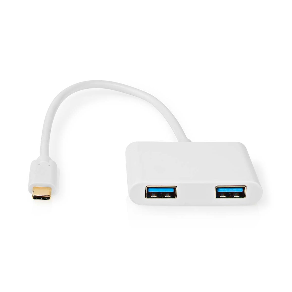 Nedis USB Multi-Port-Adapter - 2-in-1 - USB 3.2 Gen 1 - USB-C Stecker - 2x USB-A - 5 Gbps - 0.20 m - Rund - Vernickelt - PVC - Weiss - Plastikbeutel
