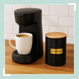 thumbnail of Relaxdays Kaffeedose, 1er Pack, Metall, Bambusdeckel, HxD: 16 x 11 cm, Kaffeebohnen Behälter, Vorratsdose, schwarz/natur