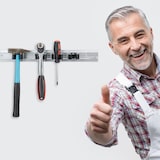 thumbnail of Relaxdays Gerätehalter Wandhalterung, 2er Set, Besenhalter Wand, je 4 Wandklemmen, für Gartengeräte, Aluminium, silber