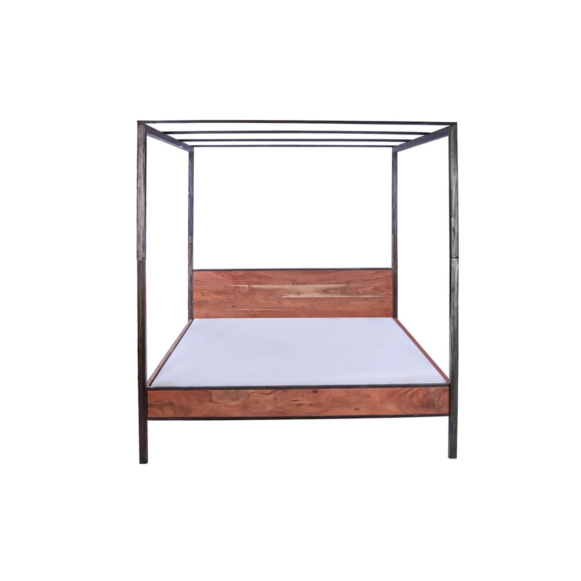 Himmelbett 180 x 200 cm Akazienholzbett stone inkl. Eisenhimmel und Vorhang ROMY