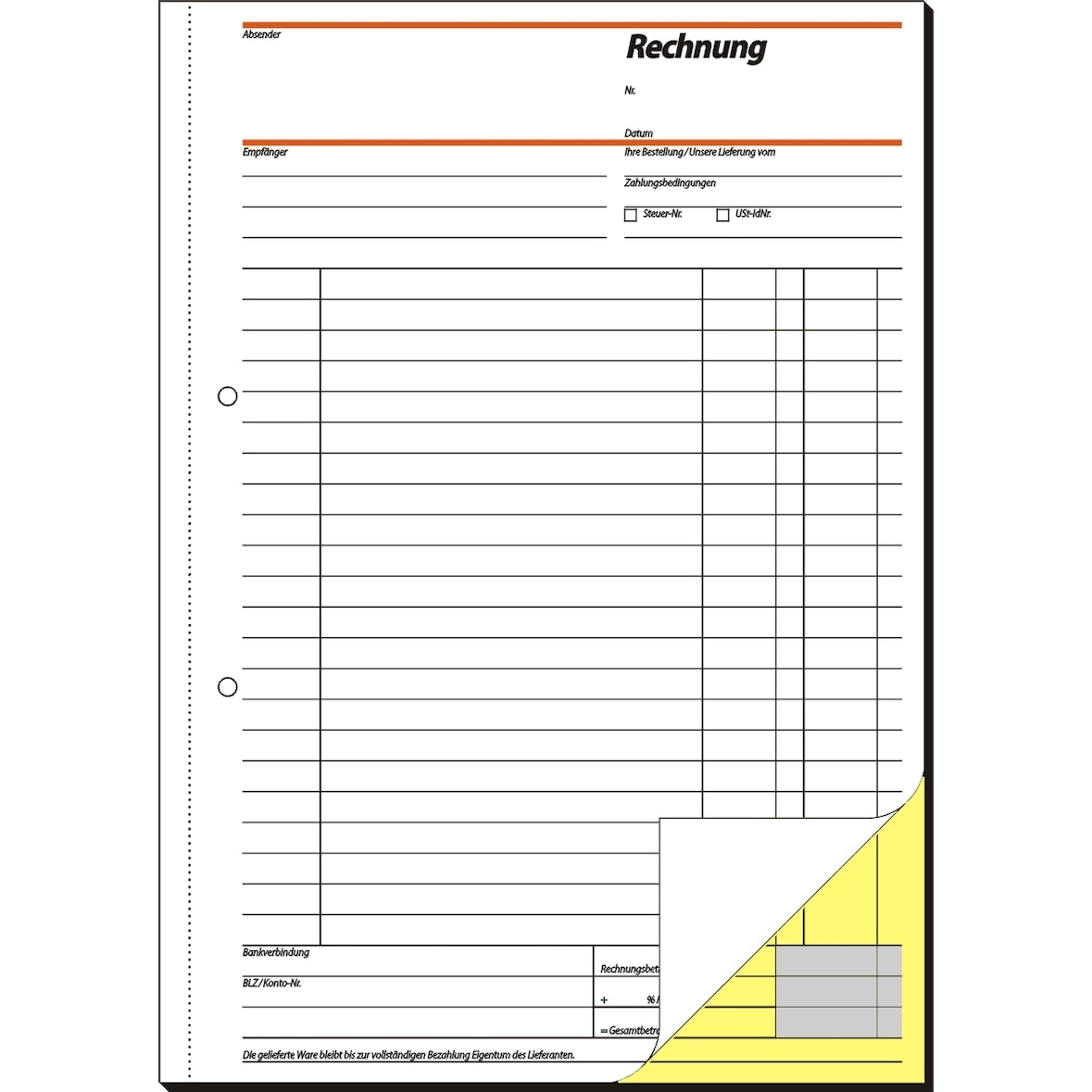 Rechnung A4 hoch 1. und 2. Blatt bedruckt selbstdurchschreibend 2x40 Blatt