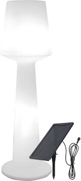 Un lampadaire blanc avec panneau solaire.