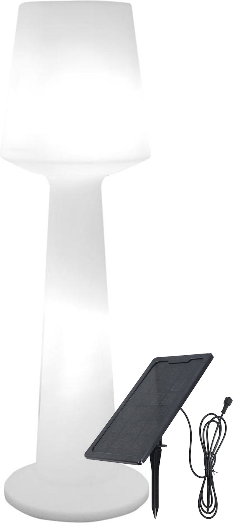 Un lampadaire blanc avec panneau solaire.