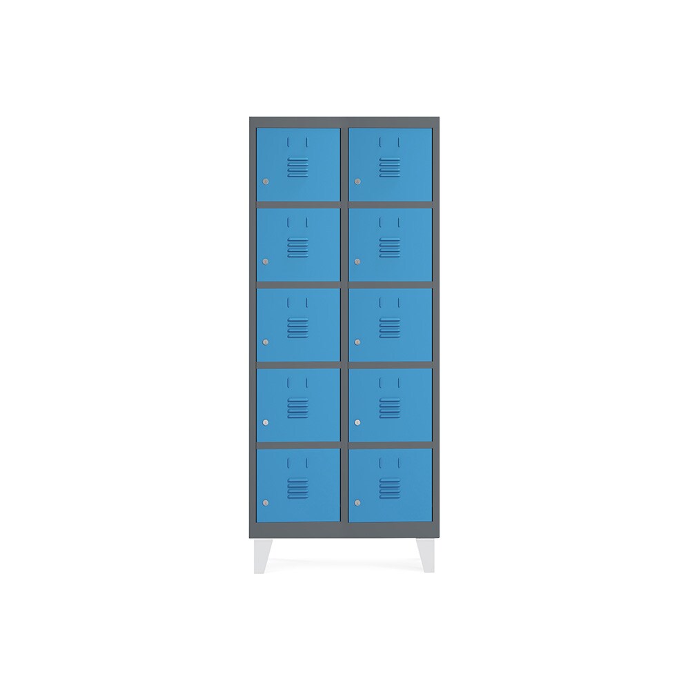 Rocada taquilla soldada 30cm (300mm) 2 módulos 5 puertas cuerpo antracita ral7015 + puertas azul ral5009
