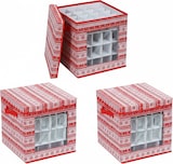 thumbnail of Relaxdays Weihnachtskugel Aufbewahrungsbox, 3er Set, HBT: 33 x 33 x 33 cm, Vlies, Pappe, Weihnachtskugelkiste, rot/weiß