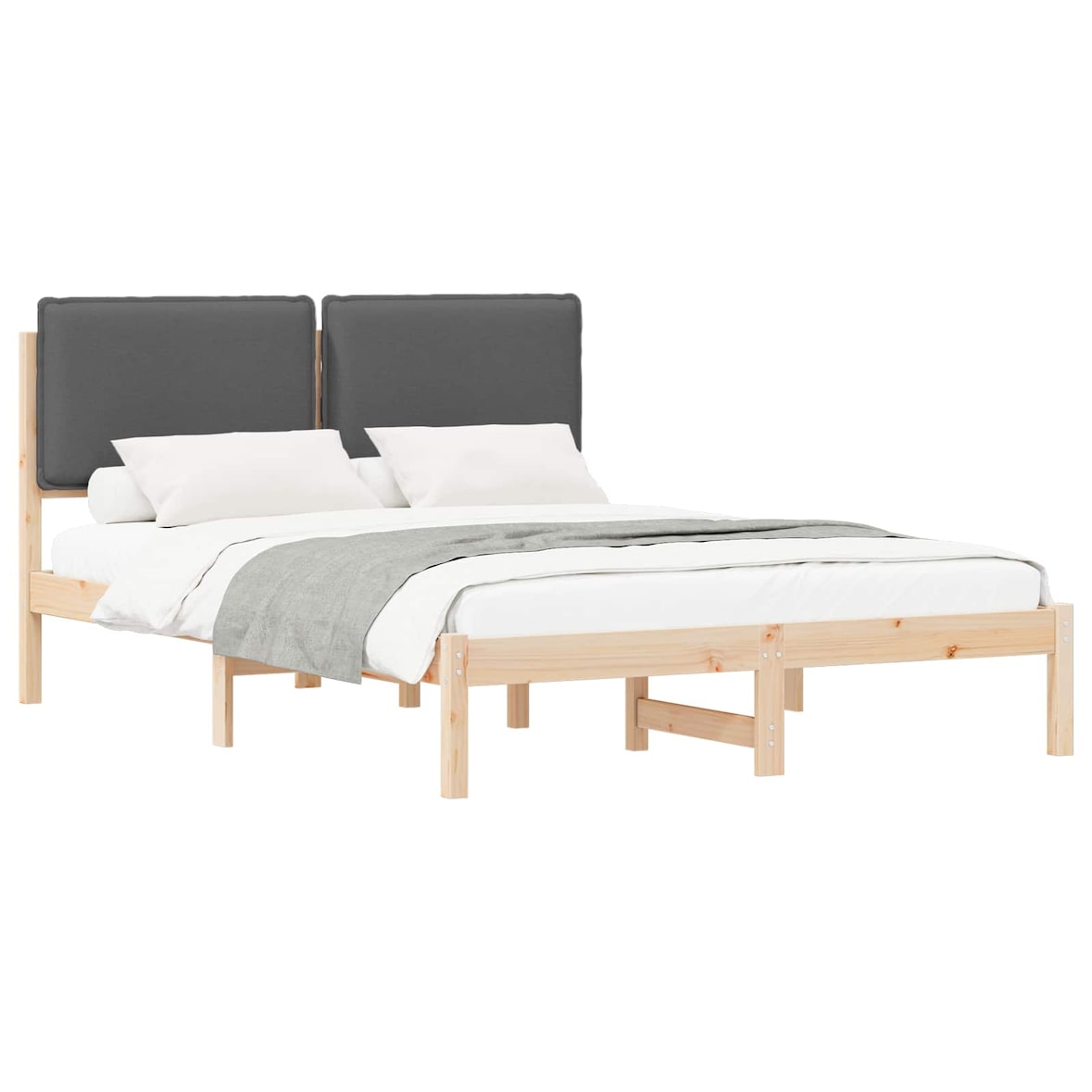 vidaXL Bettgestell mit gepolstertem Kopfteil Dunkelgrau 140 x 190 cm