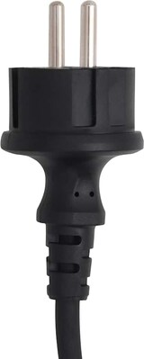 Ein schwarzer Stecker mit zwei Stiften.