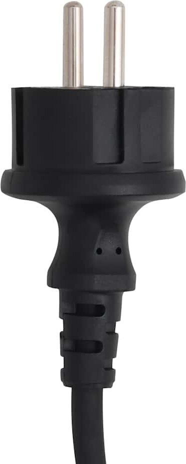 Ein schwarzer Stecker mit zwei Stiften.
