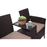 thumbnail of Poly-Rattan Sitzbank mit Tisch HWC-E24, Gartenbank Sitzgruppe Gartensofa, 132cm ~ braun, Kissen creme