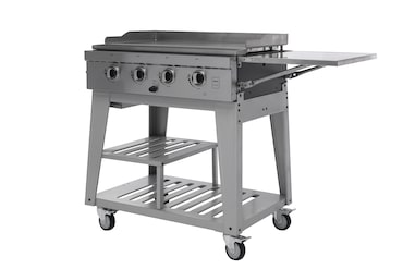 METRO PROFESSIONAL 4-hoofdbranders gasbarbecue, grilloppervlak 50 x 85 cm, verrijdbaar, beschermhoes, staal, zilver