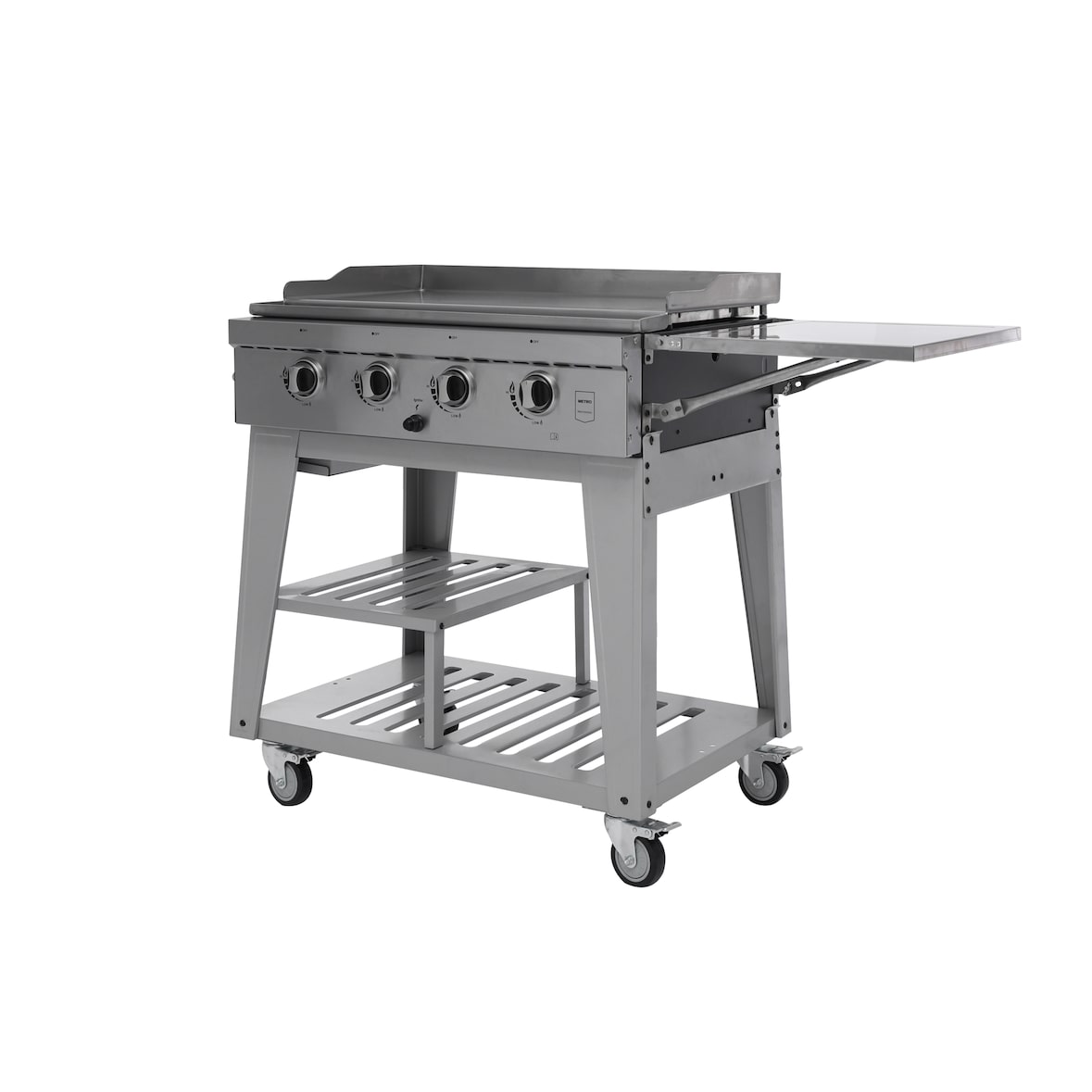 METRO PROFESSIONAL 4-hoofdbranders gasbarbecue, grilloppervlak 50 x 85 cm, verrijdbaar, beschermhoes, staal, zilver