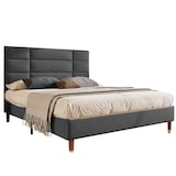 thumbnail of Polsterbett 140x200 mit Lattenrost und gepolstertem Kopfteil, Leinenstoff, Stauraum, Grau, für modernes Schlafzimmer Design