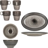 thumbnail of Mäser Prospero 18tlg Frühstücksset Porzellan braun Relief Platten Schalen Becher