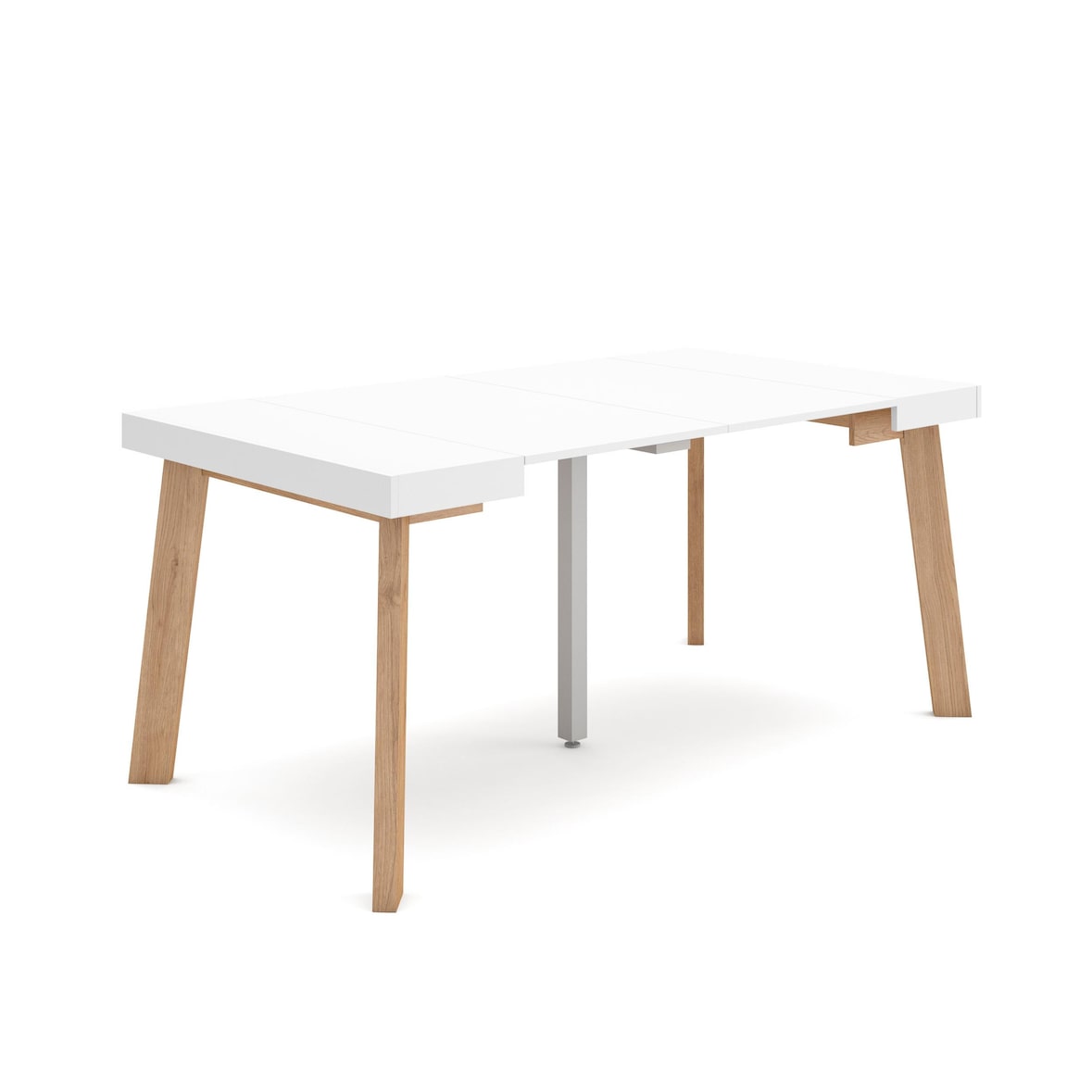 Ausziehbarer Konsolentisch, 160x90x73cm, Für 8 Personen, Holzbeine, Moderner Stil, Weiß _ 221_25